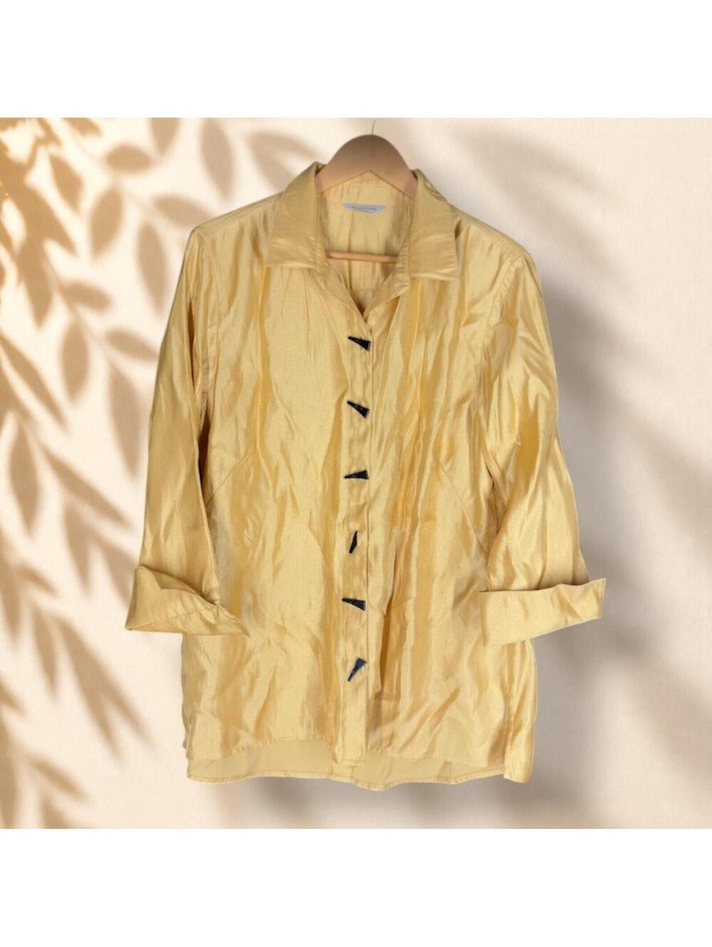 Multiples Blazer Women M Medium Yellow Button Up Collared Long Sleeve Longline